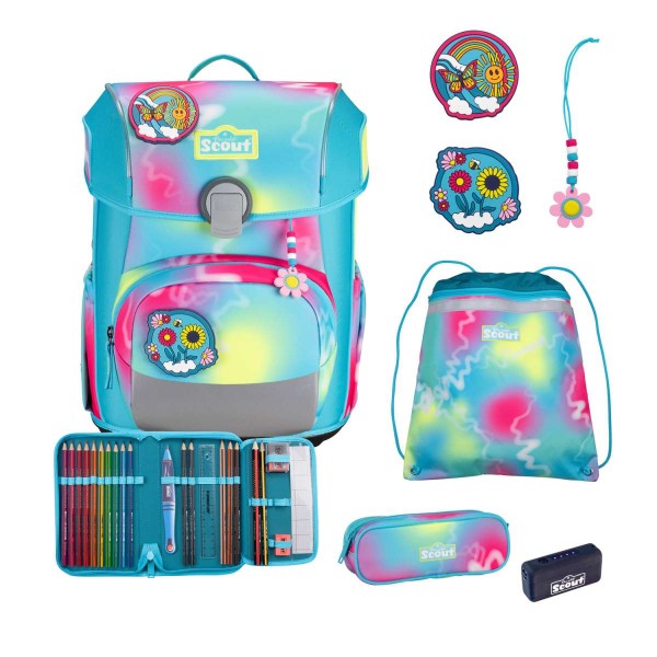 Scout Neo Safety Light Schulranzenset 4tlg. Happy Rainbow