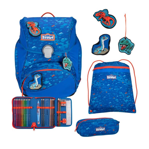 Scout Alpha Superflash Schulranzen-Set 4tlg. Blue Dino